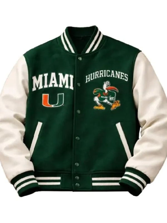 Miami Hurricanes Green Varsity Letterman Jacket 
