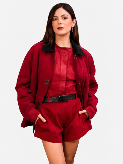 Monica Barbaro One Night Only Red Cotton Jacket