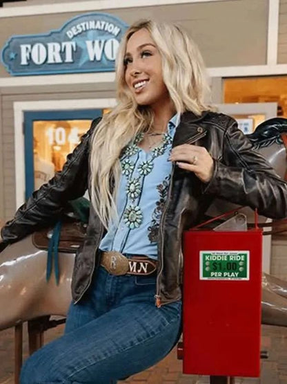 Morgan Nicole Zipper Len Rodeo Cowgirl Black Leather Jacket