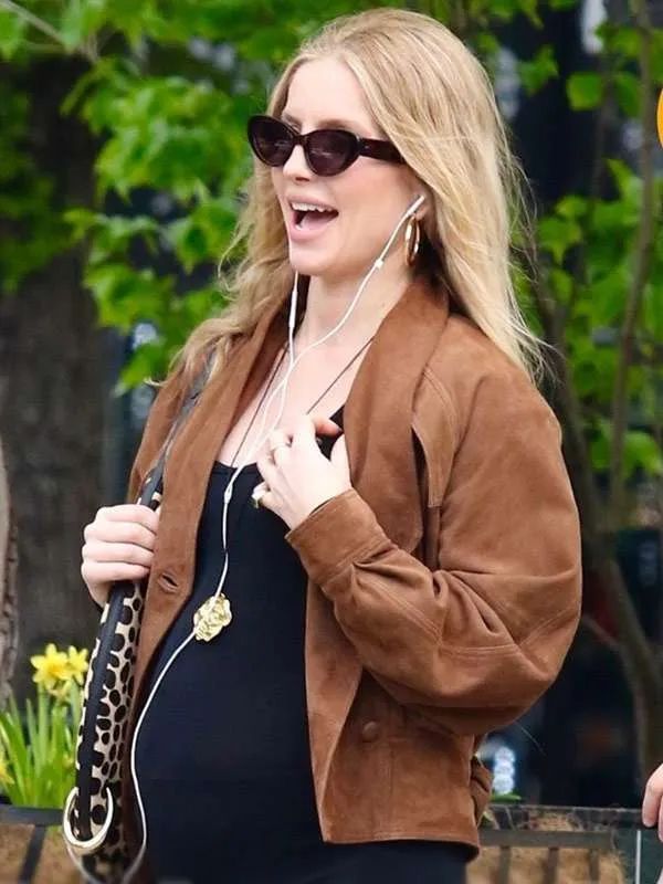 New York City Annabelle Wallis Brown Suede Leather Jacket