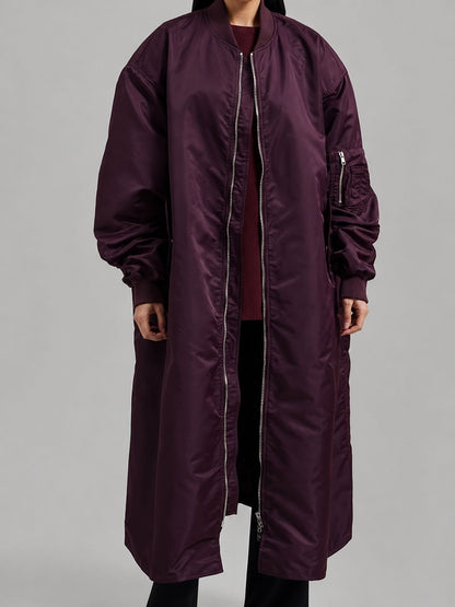 New York City Anne Hathaway Burgundy Bomber Long Coat