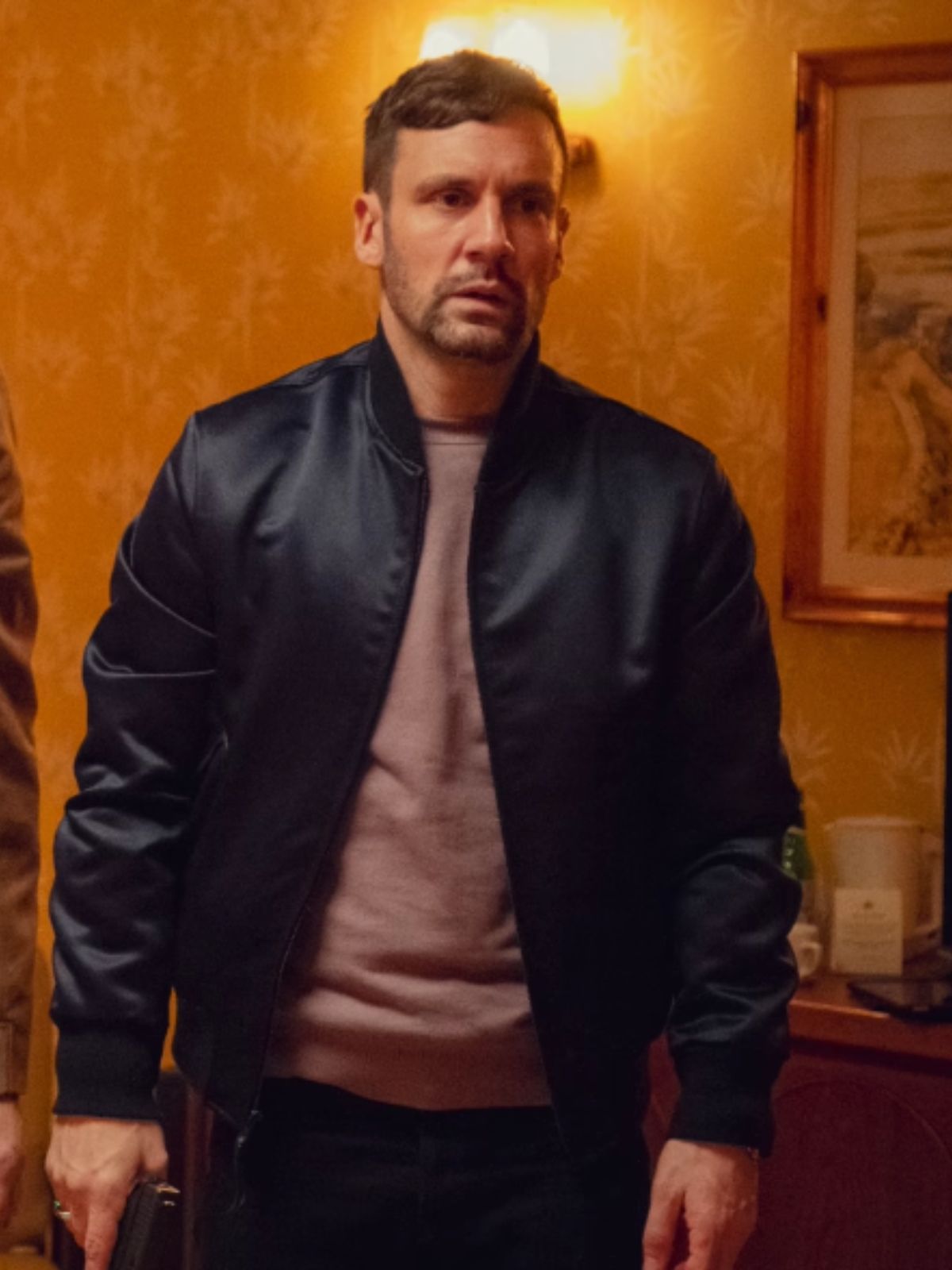 Nick Blood Hit Point Navy Blue Bomber Jacket
