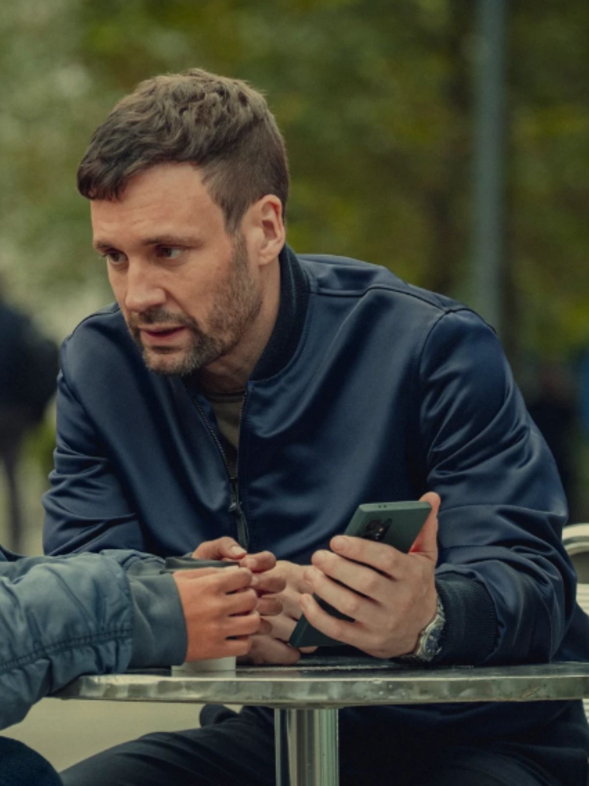 Nick Blood Hit Point Navy Blue Bomber Jacket