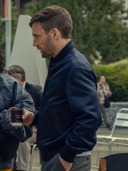 Nick Blood Hit Point Navy Blue Bomber Jacket