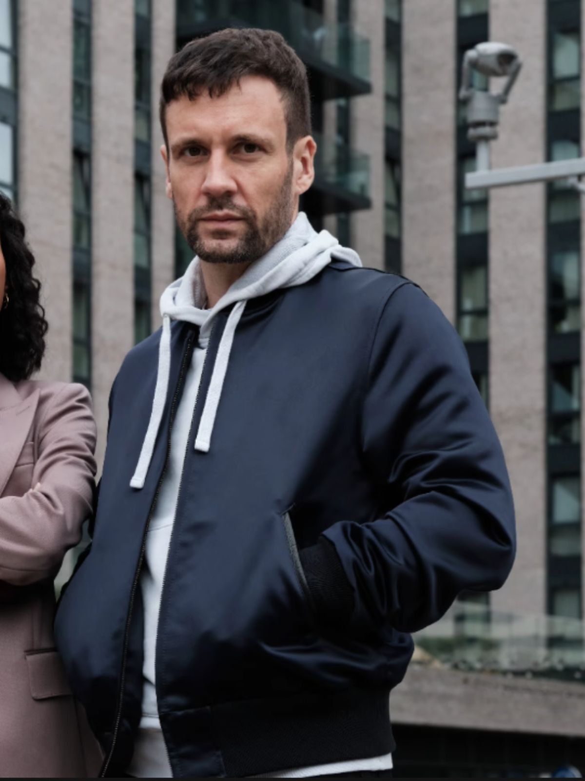 Nick Blood Hit Point Navy Blue Bomber Jacket