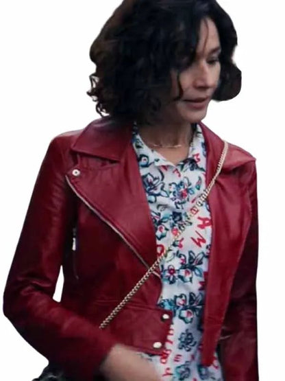 Nicole Grima udo Solo Mio Red Leather Biker Jacket