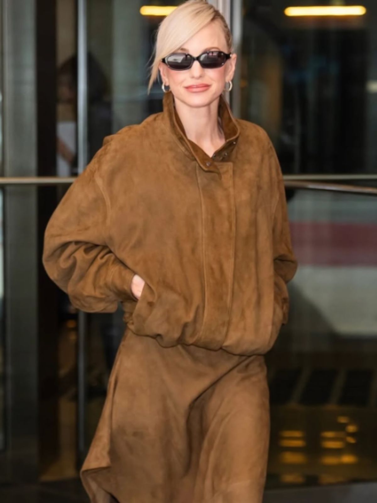 NYC Anna Faris Brown Suede Leather Jacket