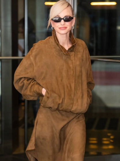 NYC Anna Faris Brown Suede Leather Jacket