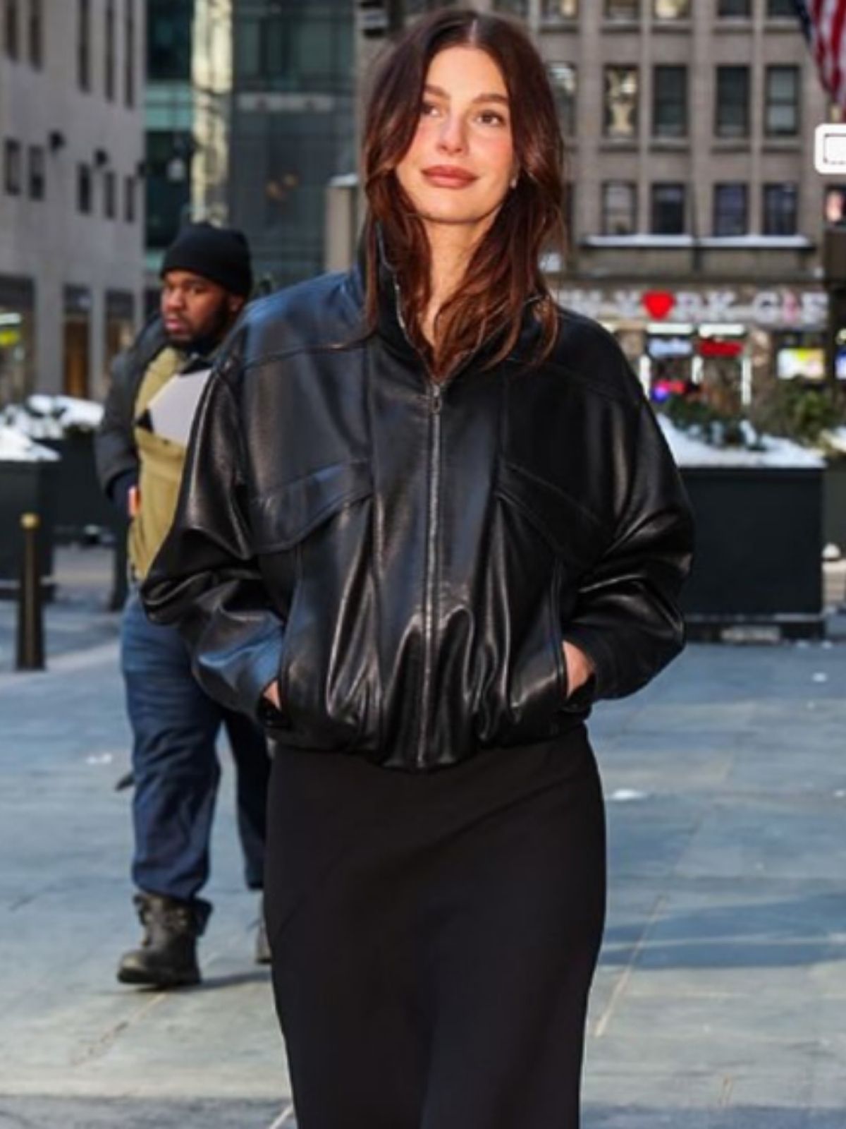 NYC Camila Morrone Black Leather Jacket