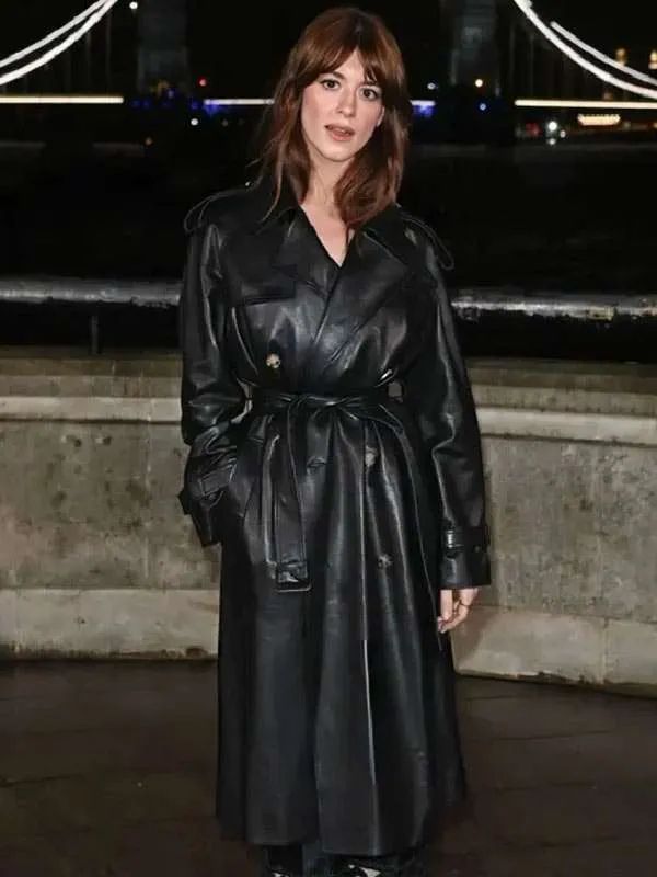 NYC Daisy Edgar-Jones Black Leather Trench Coat