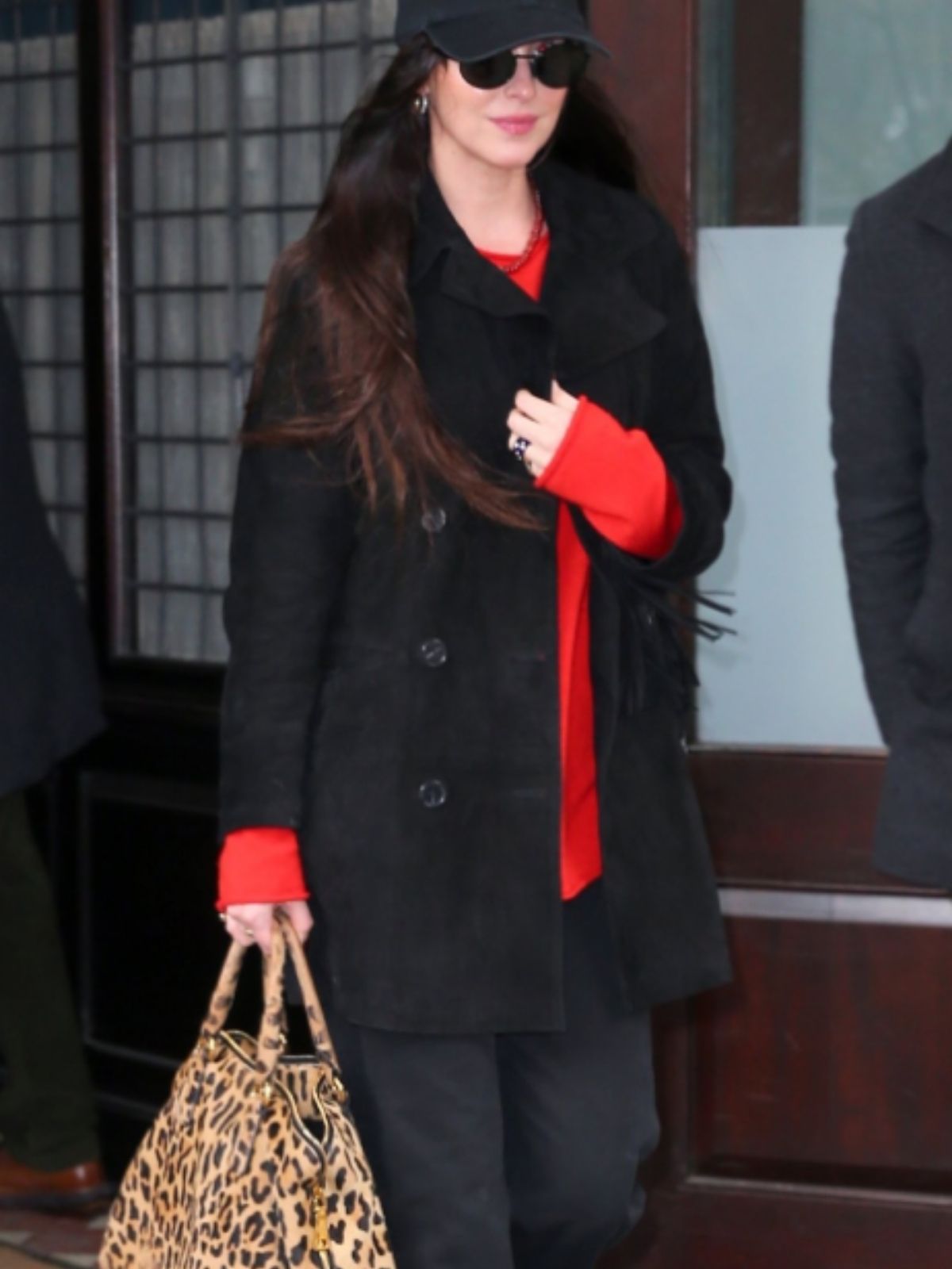NYC Dakota Johnson Black Suede Leather Coat