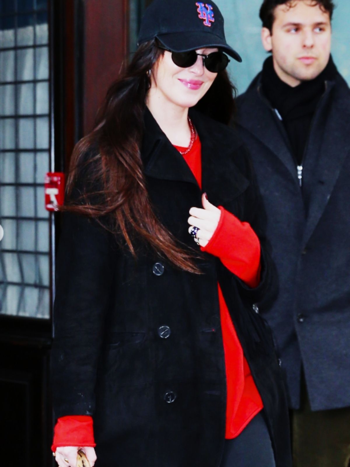 NYC Dakota Johnson Black Suede Leather Coat