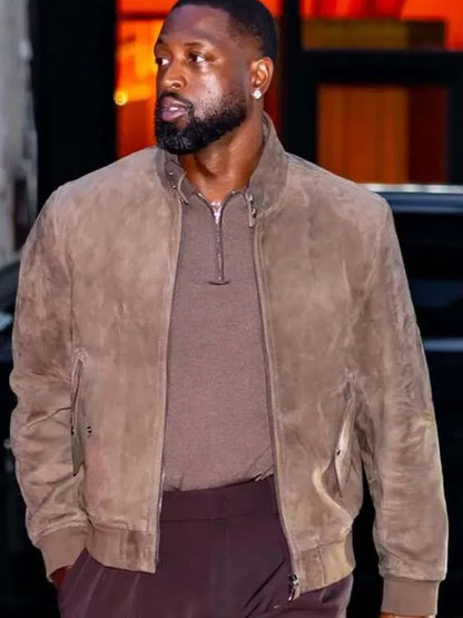 NYC Dwyane Wade Brown Bomber Suede Leather Jacket