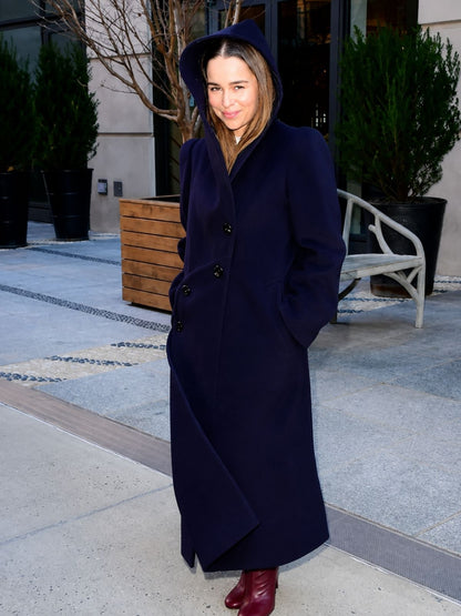 NYC Emilia Clarke Blue Hooded Coat