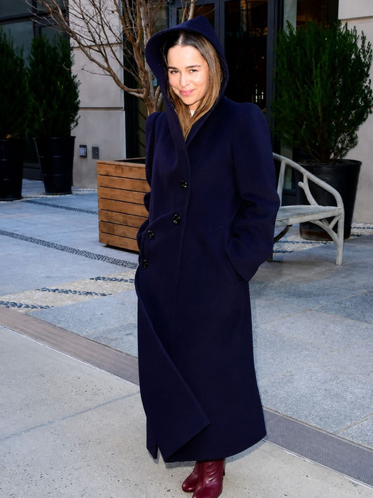 NYC Emilia Clarke Blue Hooded Coat
