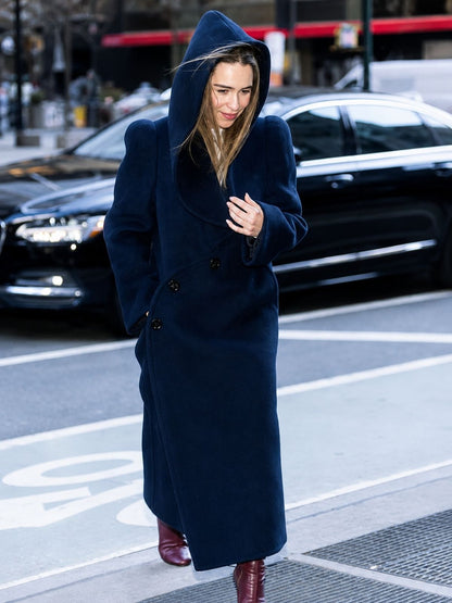 NYC Emilia Clarke Blue Hooded Coat