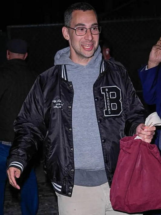 NYC Jack Antonoff Black Satin Varsity Jacket