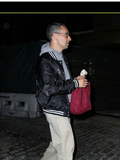 NYC Jack Antonoff Black Satin Varsity Jacket