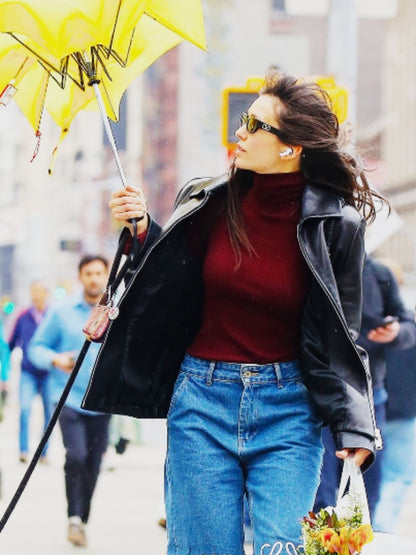NYC Nina Dobrev Black Leather Jacket