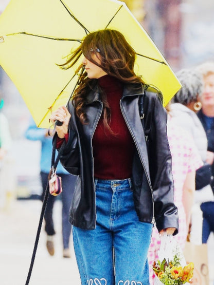 NYC Nina Dobrev Black Leather Jacket
