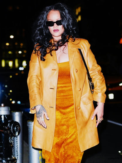 NYC Rihanna Brown Leather Coat