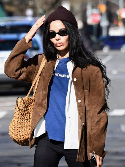 NYC Zoe Kravitz Brown Suede Leather Jacket