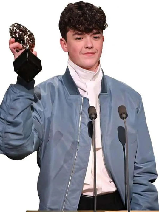 Owen Cooper BAFTA Awards Blue Satin Bomber Jacket