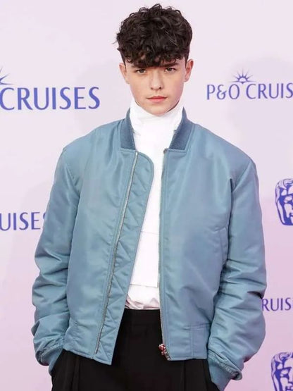 Owen Cooper BAFTA Awards Blue Satin Bomber Jacket