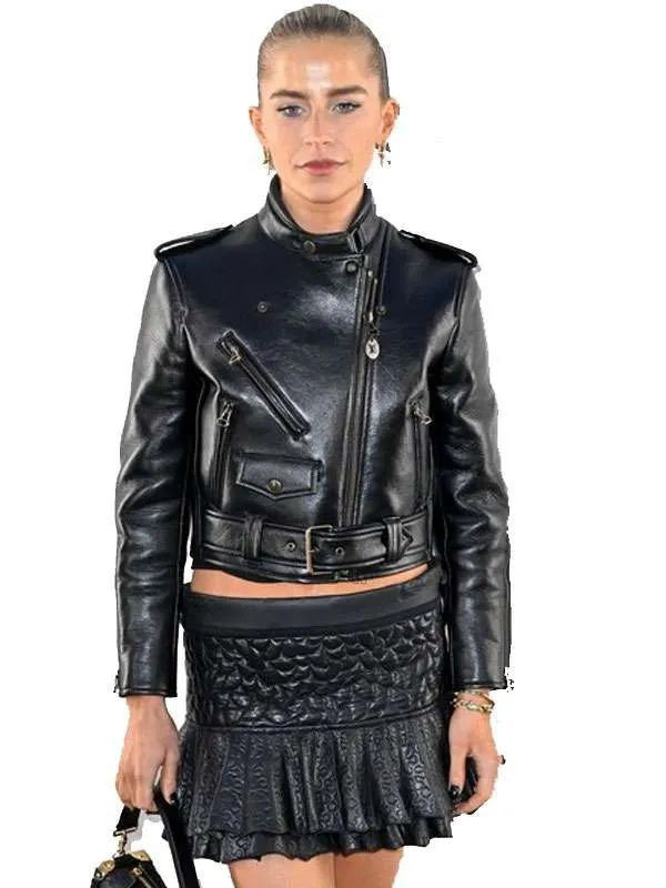 Paris Fashion Show Caroline Daur Black Leather Jacket