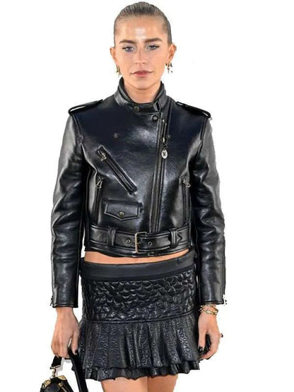 Paris Fashion Show Caroline Daur Black Leather Jacket