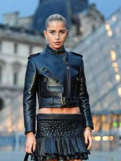 Paris Fashion Show Caroline Daur Black Leather Jacket