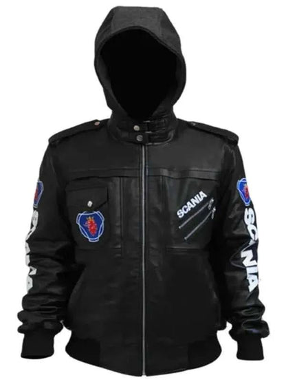 Punisher Black Hooded Bomber Leather Jacket for Halloween