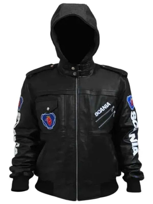 Punisher Black Hooded Bomber Leather Jacket for Halloween