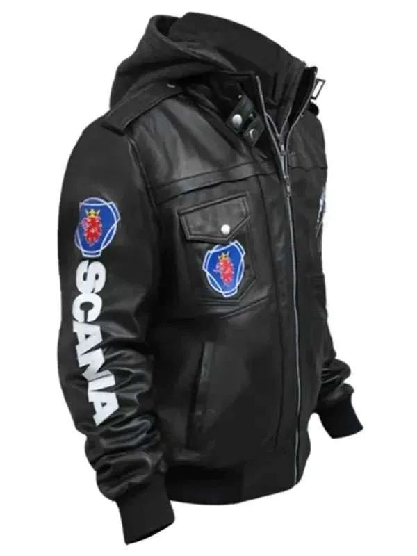 Punisher Black Hooded Bomber Leather Jacket for Halloween