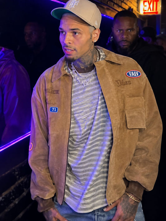 R&B Tour Chris Brown Suede Leather Bomber Jacket