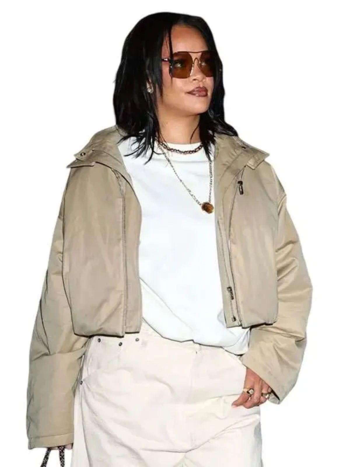 Rihanna Rza NYC Beige Cotton Cropped Jacket