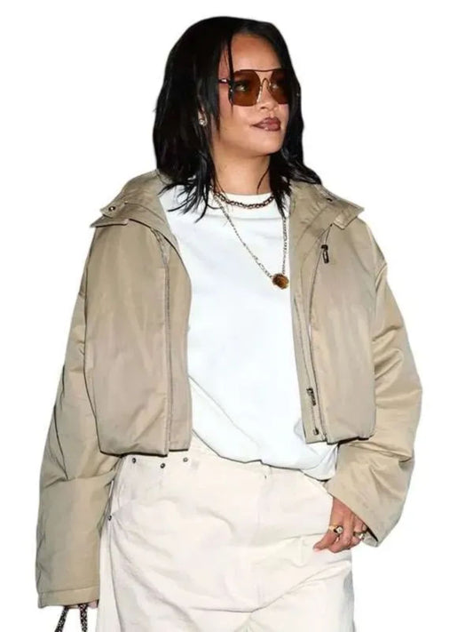 Rihanna Rza NYC Beige Cotton Cropped Jacket