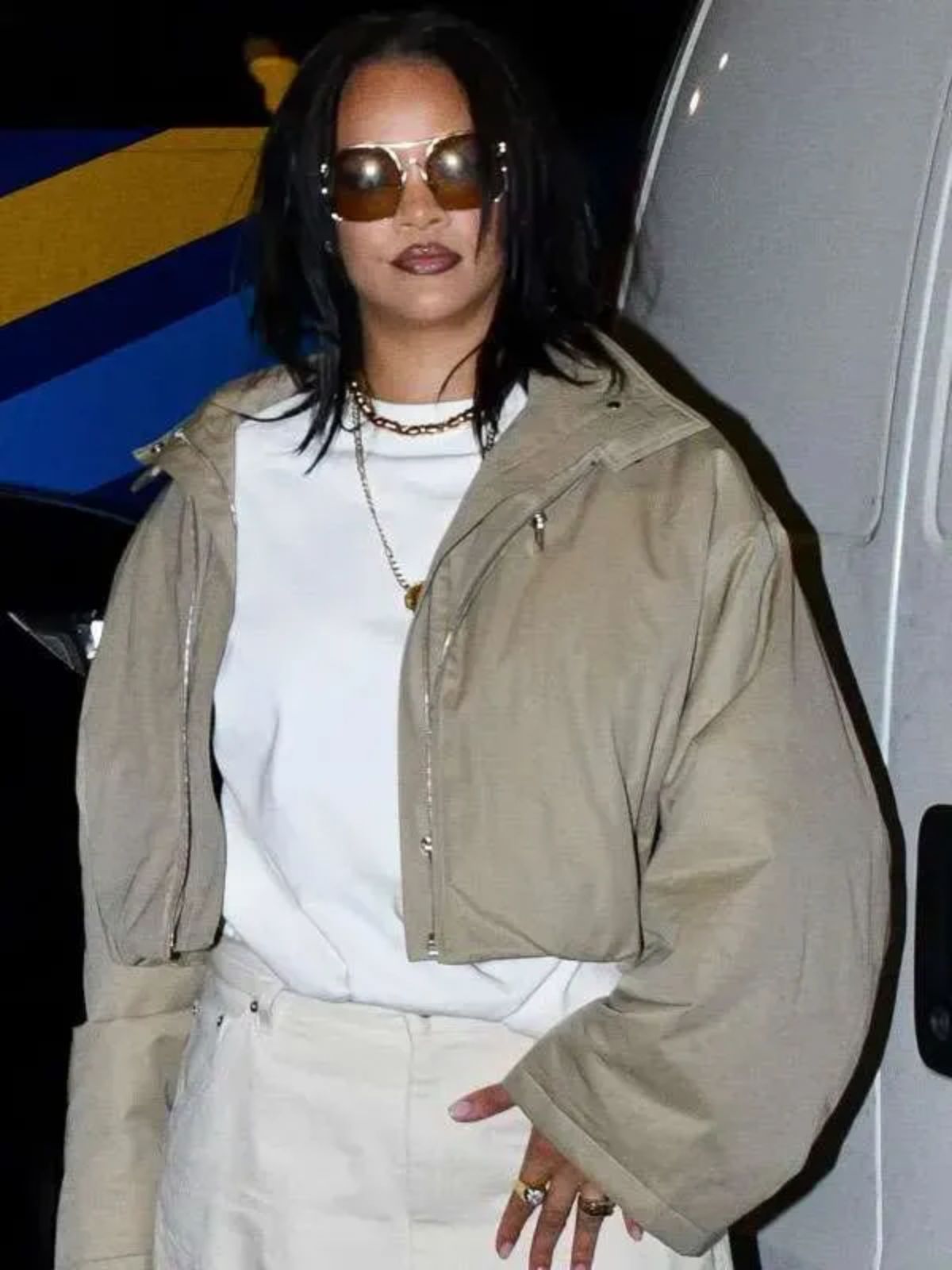 Rihanna Rza NYC Beige Cotton Cropped Jacket
