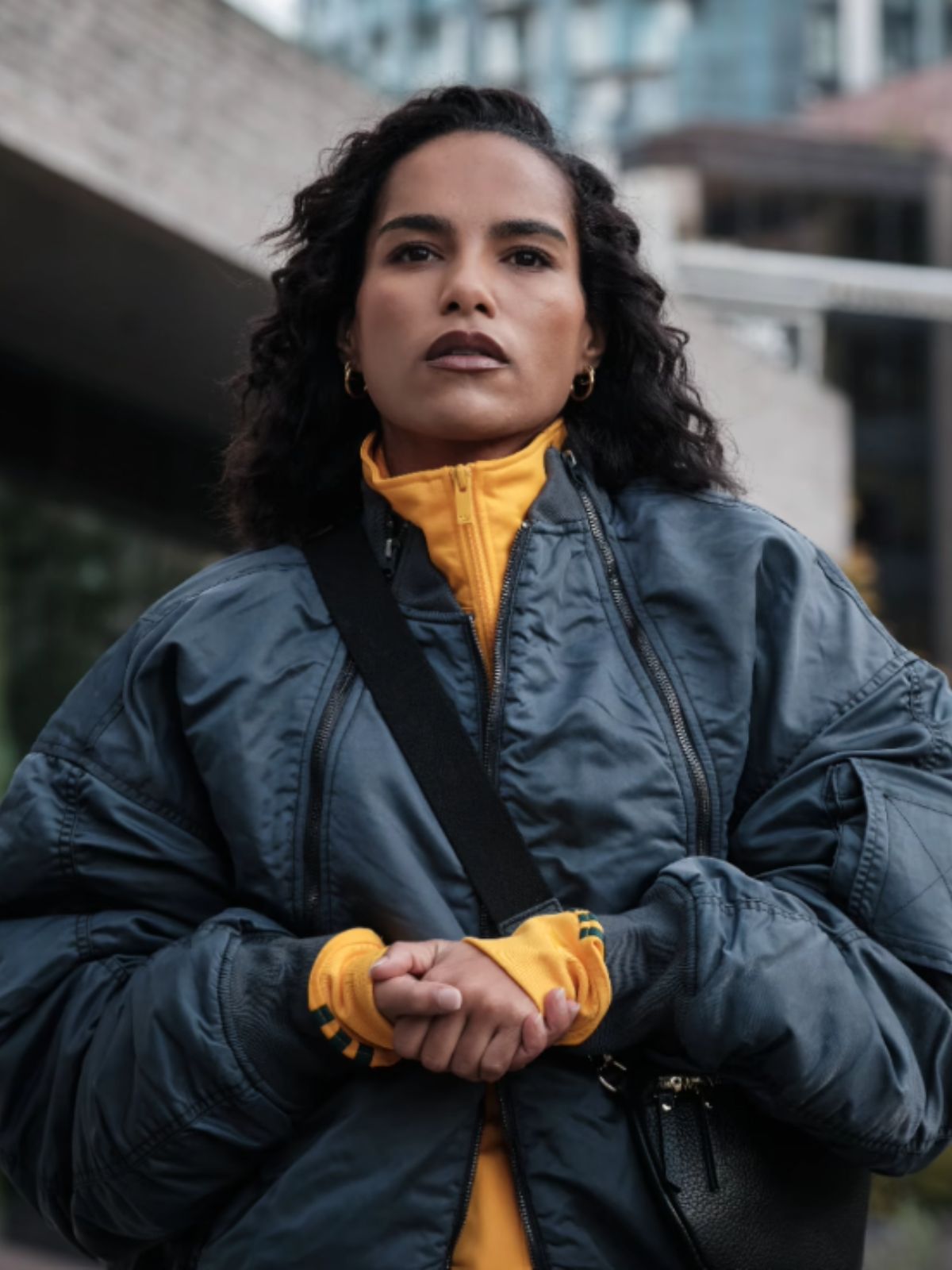 Saffron Hocking Hit Point Gray Bomber Jacket