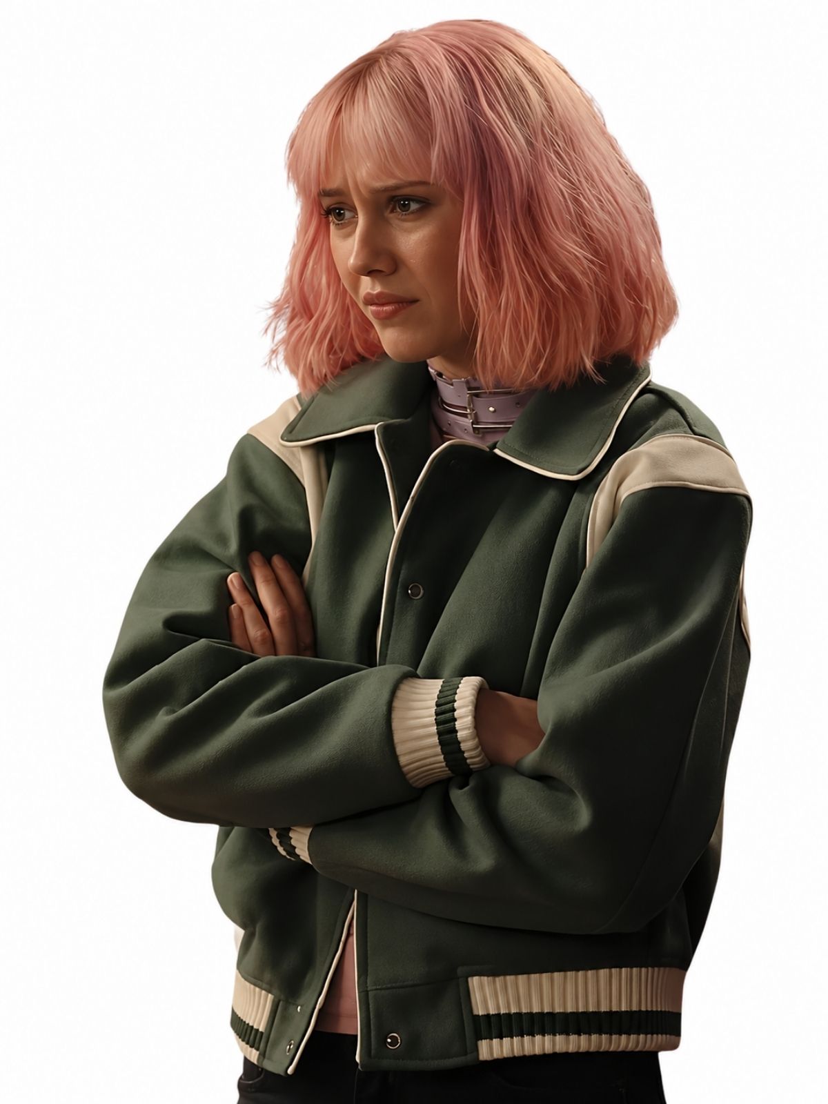 Scarlett Rayner Trying Green Varsity Bomber Jacket