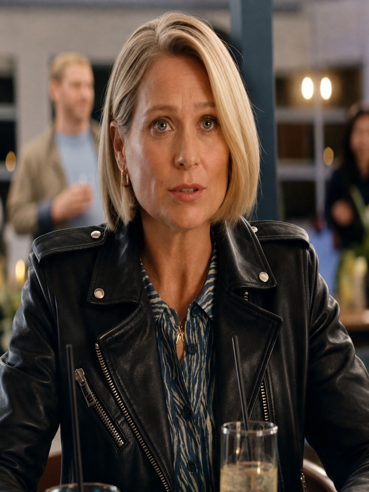 Sian Brooke Trying Black Biker Leather Jacket
