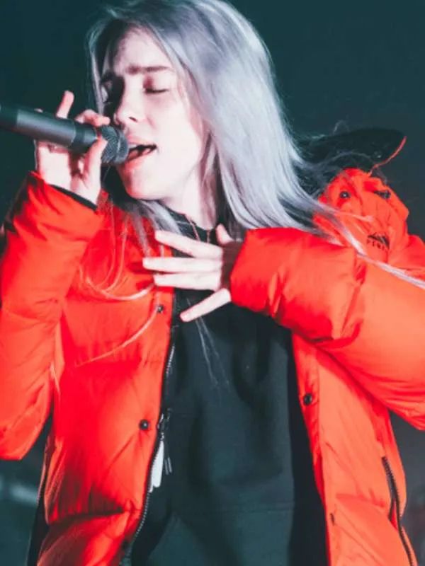 Singer Bil­lie Eil­ish Red Puffer Jacket