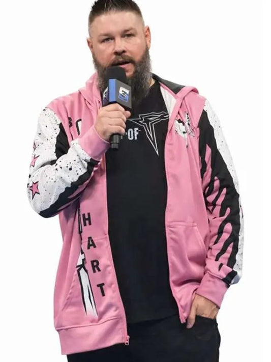 SmackDown Wrestler Kevin Owens Pink Hooded Jacket