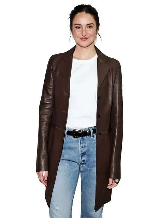 Street Style Los Angeles Shailene Woodley Brown Leather Coat