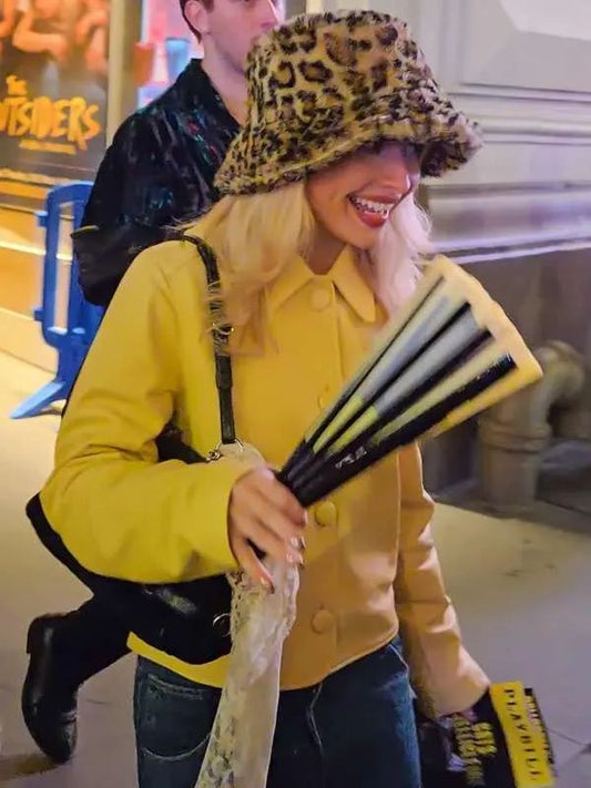 Street Style Sabrina Carpenter Yellow Leather Jacket