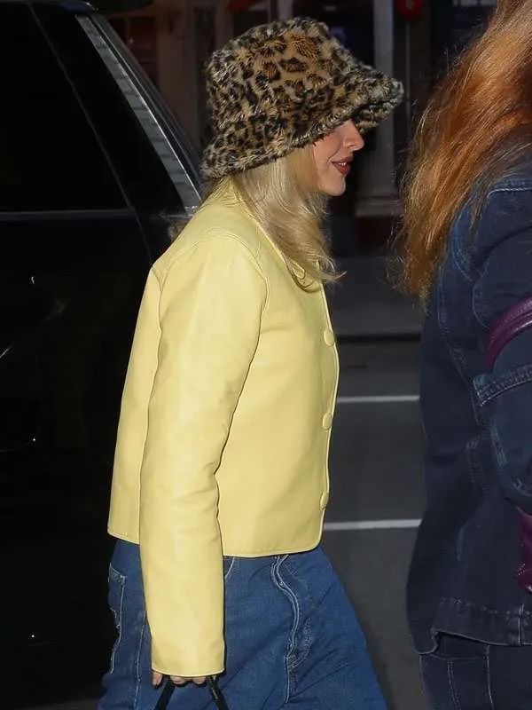 Street Style Sabrina Carpenter Yellow Leather Jacket