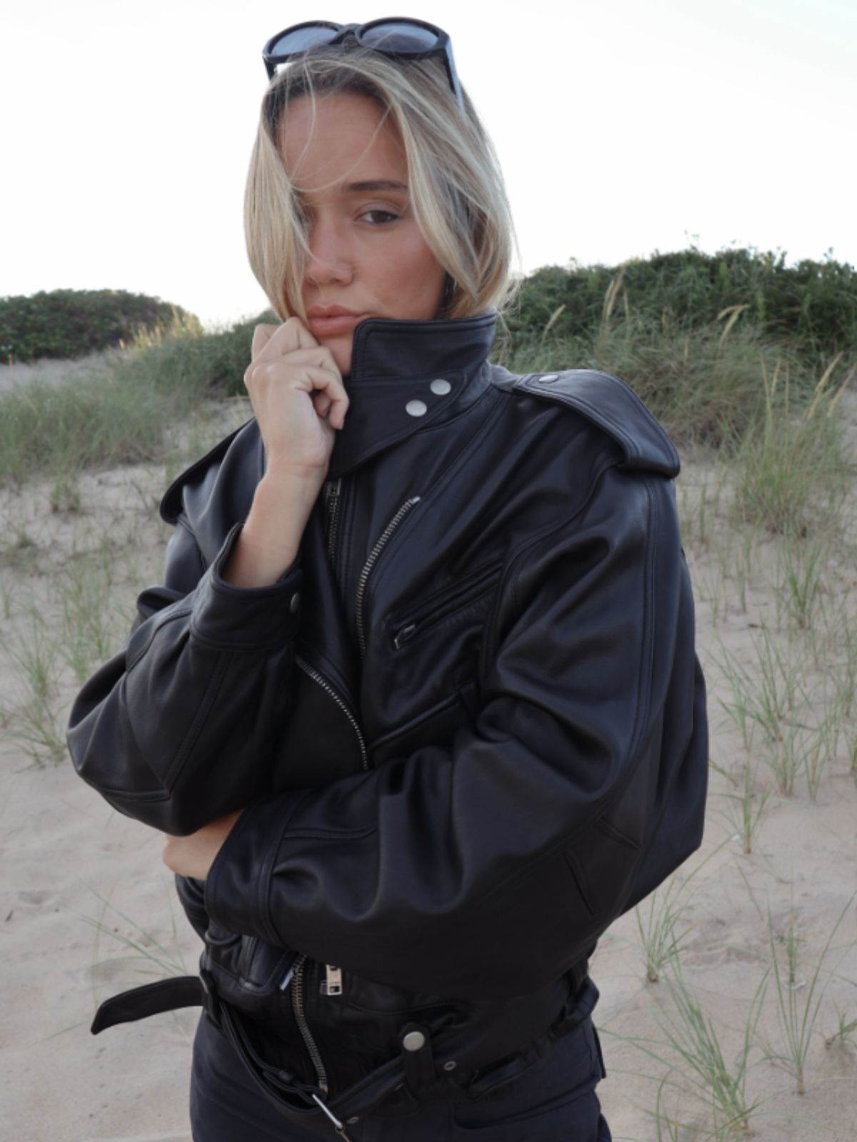 Sundown Olivia Ponton Black Oversized Leather Jacket