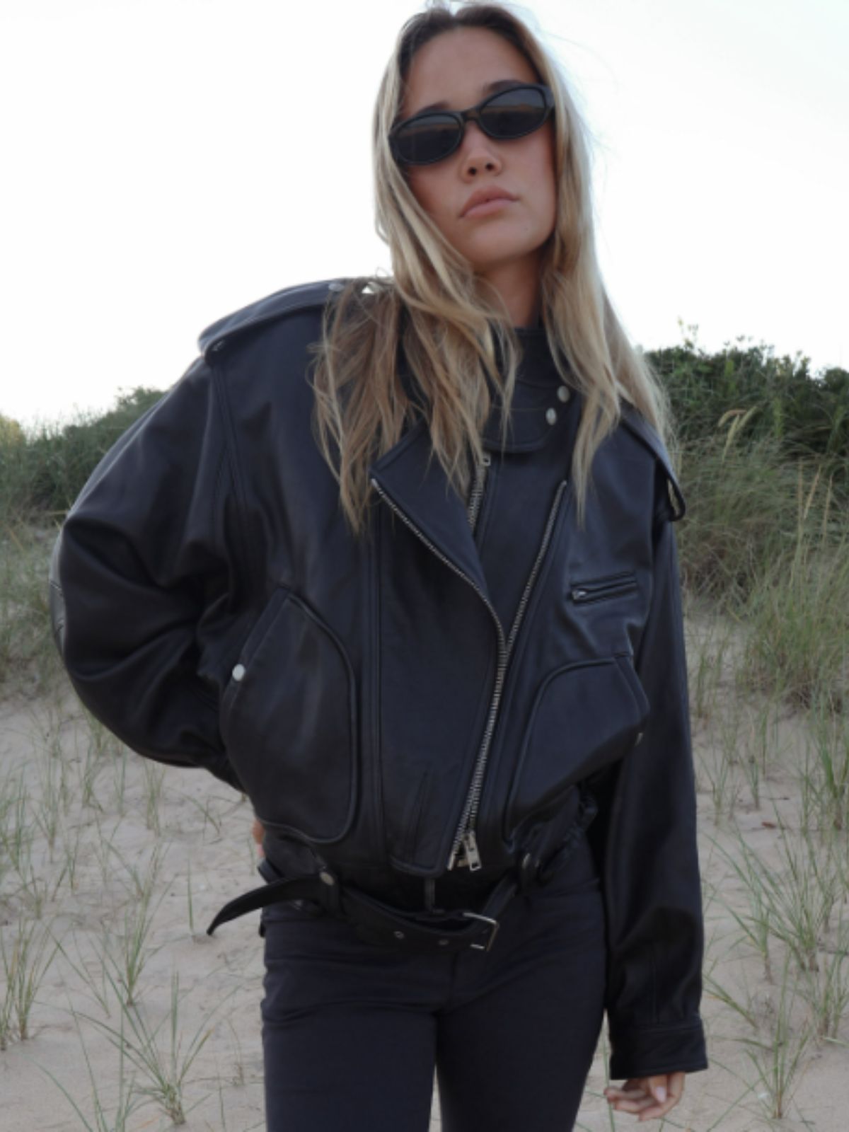 Sundown Olivia Ponton Black Oversized Leather Jacket