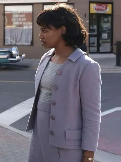 Taylour Paige IT Welcome to Derry S01 Purple Wool Coat