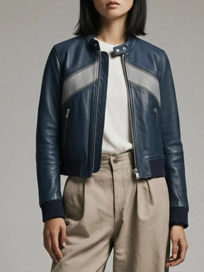 The Boys S05 Karen Fukuhara Blue Leather Cropped Jacket